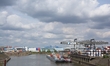 A general view of the loading zone with cargo shipping containers stacked at the Port of D...