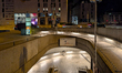 The entrance to Stadtbibliothek U-Bahn station is seen at night in Stuttgart, Baden-Wuertt...