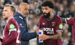 Nuno Espirito Santo, manager of West Ham United, speaks with Pablo Felipe of West Ham Unit...