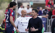 Fabio Pisacane, coach of Cagliari Calcio, and Alberto Dossena (#22 Cagliari Calcio) during...