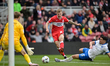 Riley McGree of Middlesbrough FC shoots at goal during the Sky Bet Championship match betw...