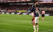 PSV players Couhaib Driouech and Ismael Saibari celebrate a goal during the Dutch Eredivis...