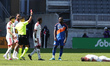 Kevin Denkey #9 of FC Cincinnati receives a red card in the second half during the Major L...