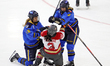 Jocelyne Larocque (#3) is checked by two Toronto players during a Professional Women's Hoc...