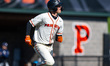 Isaac Lamson of the Princeton Tigers runs the bases during an NCAA baseball game at Clarke...