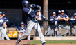 Will Fahey of the Monmouth Hawks hits the ball during an NCAA baseball game at Clarke Fiel...