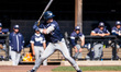Rj Mustaro of the Monmouth Hawks is at bat during an NCAA baseball game at Clarke Field in...