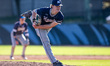 Caden Carlin of the Monmouth Hawks delivers a pitch during an NCAA baseball game at Clarke...