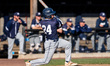 Nick Lovarco of the Monmouth Hawks hits the ball during an NCAA baseball game at Clarke Fi...