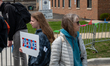 Protesters rally near a U.S. Immigration and Customs Enforcement facility in Broadview, Il...