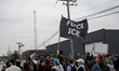 Protesters rally near a U.S. Immigration and Customs Enforcement facility in Broadview, Il...