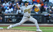 Athletics relief pitcher Justin Sterner #60 throws during the seventh inning of the baseba...