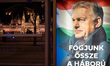 An illuminated campaign poster featuring Hungarian Prime Minister Viktor Orban is displaye...