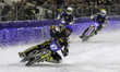 Heikki Husko of Finland, wearing blue, leads Luca Bauer of Italy/Germany, in white, and Ma...