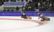 Martin Posch (299) of Austria in red chases Sebastian Reitsma (125) of the Netherlands in...