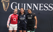 Megan Jones of England's Red Roses, referee Clare Munarini, and Erin King of Ireland are s...