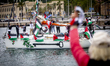Dozens of vessels depart from the port of Barcelona as part of an international flotilla b...