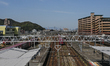 IWAKUNI, JAPAN - APRIL 11: 
 A view of the railway tracks, platforms, and overhead electr...