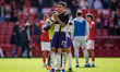 Morgan Rogers of Aston Villa applauds the fans after the final whistle during the Premier...
