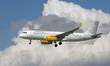 A Vueling Airbus A320-232 lands at Barcelona-El Prat Airport, in Barcelona, Spain, on Marc...