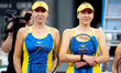 Nadiia Kichenok and Lyudmyla Kichenok of Ukraine compete in the Billie Jean King Cup Quali...