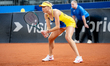 Nadiia Kichenok of Ukraine competes in the Billie Jean King Cup Qualifiers, women's double...