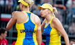 Nadiia Kichenok and Lyudmyla Kichenok of Ukraine compete in the Billie Jean King Cup Quali...