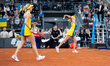 Nadiia Kichenok and Lyudmyla Kichenok of Ukraine compete in the Billie Jean King Cup Quali...