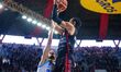 Laurynas Beliauskas of Dinamo Sassari and Olivier Nkamhoua of Openjob Metis Varese during...