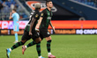 Lucas Olaza (R) of Krasnodar celebrates his goal during the Russian Premier League match b...