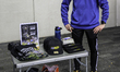 Heikki Huusko sells merchandise during the FIM Ice Speedway Of Nations at Ice Rink Thialf...