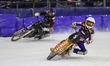 Jasper Iwema (5) of the Netherlands in white rides inside Ove Ledstrom (2) of Sweden in bl...