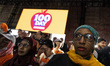 Supporters of Mayor Zohran Mamdani are seen during the 100-day address at the Knockdown Ce...