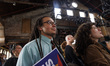 A supporter of Mayor Zohran Mamdani is seen during the 100-day address at the Knockdown Ce...