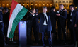 TISZA Party candidate for Hungarian Prime Minister Peter Magyar during the election evenin...