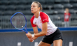 Magda Linette competes in the Billie Jean King Cup Qualifiers during the Poland vs Ukraine...