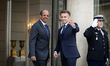 French President Emmanuel Macron welcomes the President of the African Union Commission, M...