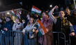 Tisza Party supporters celebrate their victory in the parliamentary elections on  April 12...