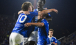 Alex Valle celebrates a goal with teammates during the match between Como 1907 and FC Inte...