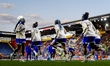 France player Griedge Mbock Bathy warms up during the European qualifying match between th...