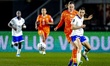 Netherlands player Wieke Kaptein and France player Anaele Le Moguedec compete during the E...