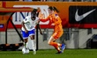 France player Sandy Baltimore and Netherlands player Wieke Kaptein compete during the Euro...