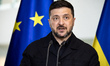 Ukrainian President Volodymyr Zelensky is pictured during a press conference at the Chance...