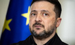 Ukrainian President Volodymyr Zelensky is pictured during a press conference at the Chance...