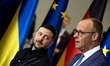 German Chancellor Friedrich Merz and Ukrainian President Volodymyr Zelensky attend a press...