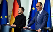 German Chancellor Friedrich Merz and Ukrainian President Volodymyr Zelensky attend a press...
