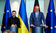 German Chancellor Friedrich Merz and Ukrainian President Volodymyr Zelensky attend a press...