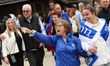 Participants take part in the March of the Living at Auschwitz in Oswiecim, Poland, on Apr...