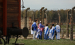 Participants in the March of the Living at Auschwitz II-Birkenau in Brzezinka, Poland, on...