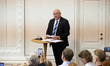 Speaker of the Danish Parliament Soren Gade gives a speech during the signing ceremony for...